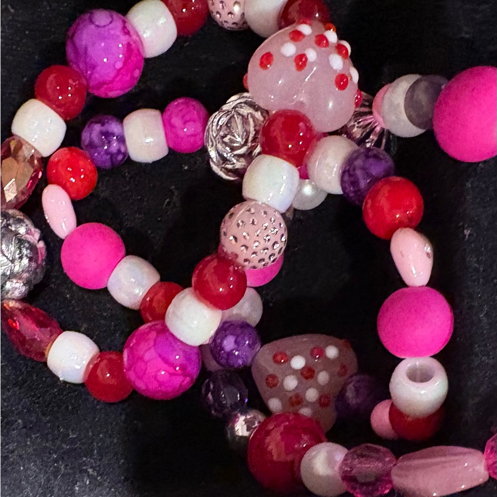 Three (3) Vibrant Pink Beaded Bracelets